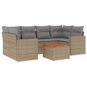 vidaXL 7-tlg. Garten-Sofagarnitur mit Kissen Beige-Mix Poly Rattan