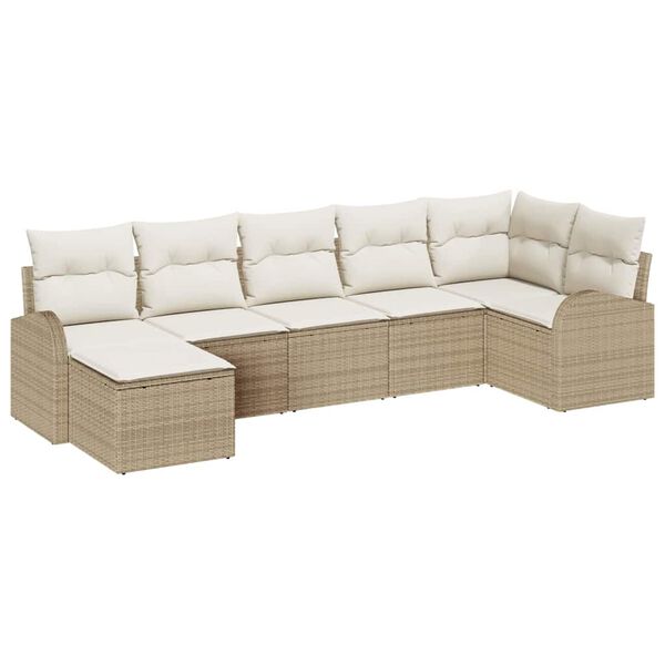 vidaXL Garten-Sofa-Set mit Kissen 7 pcs Beige Poly Rattan