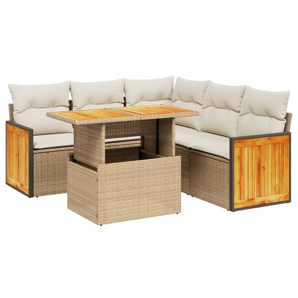 vidaXL 6-tlg. Garten-Sofagarnitur mit Kissen Beige Poly Rattan