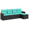 vidaXL 5-tlg. Garten-Sofagarnitur mit Kissen Schwarz Poly Rattan