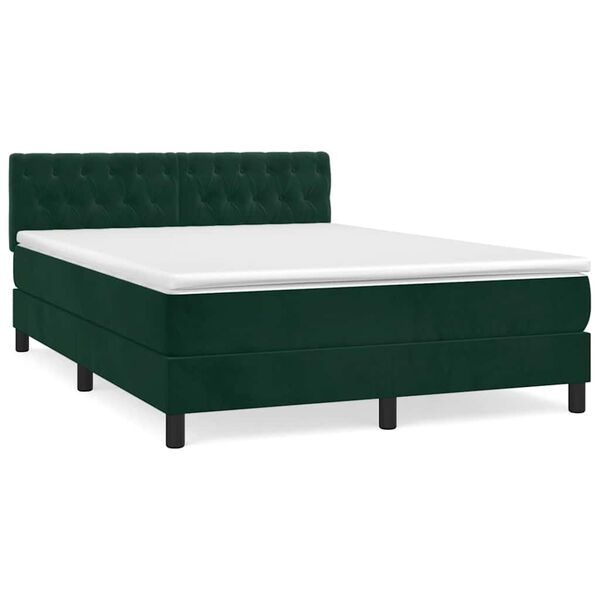 vidaXL Boxspringbett mit Matratze Dunkelgr&uuml;n 140x190 cm Samt