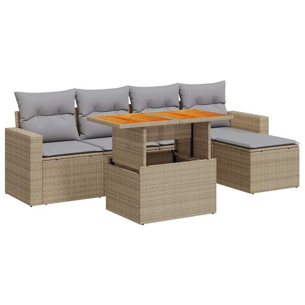 vidaXL 6-tlg. Garten-Sofagarnitur mit Kissen Beige Poly Rattan