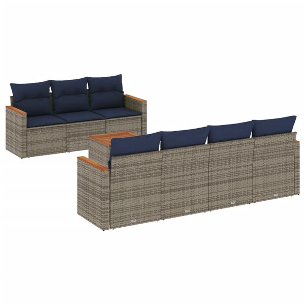 vidaXL 8-teiliges Gartensofa-Set mit Kissen, grau, Polyrattan