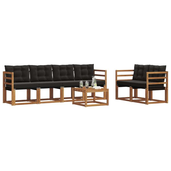 vidaXL Outdoor-Sofagarnitur mit Kissen 7 pcs Nat&uuml;rlich und Schwarz