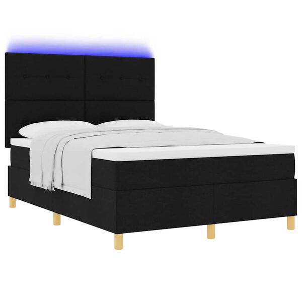 vidaXL LED Boxspringbett mit Matratze Schwarz 140 x 200 cm Stoff