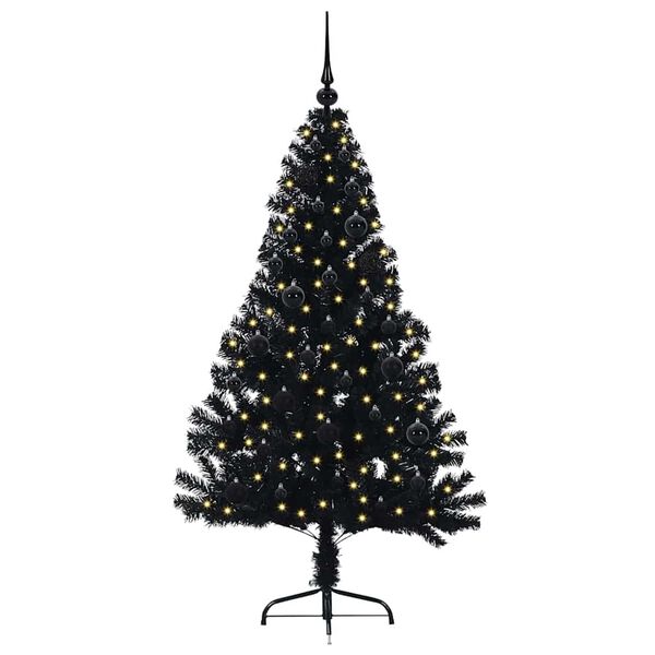 vidaXL K&uuml;nstlicher vorbeleuchteter Weihnachtsbaum Schwarz 150 cm PVC