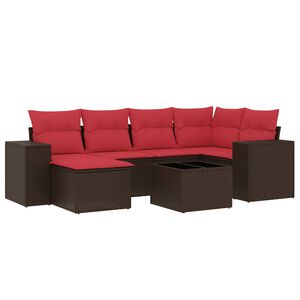 vidaXL 7-teiliges Gartensofa-Set mit Kissen, braun, Polyrattan