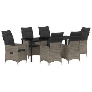 vidaXL Garten Essgruppe mit Kissen 7 pcs Grau Poly-Rattan
