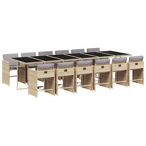 vidaXL 13-tlg. Garten-Essgruppe mit Kissen Beigemischung Poly Rattan