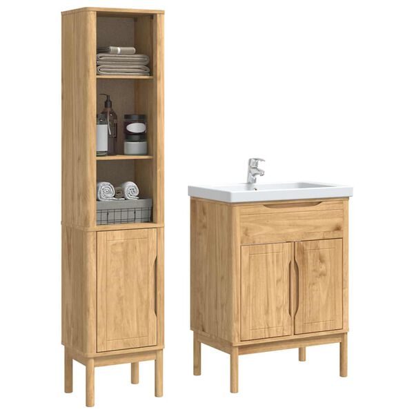 vidaXL Badezimmerm&ouml;bel-Set FLORO 2 pcs Wachsbraun Massivholz Kiefer