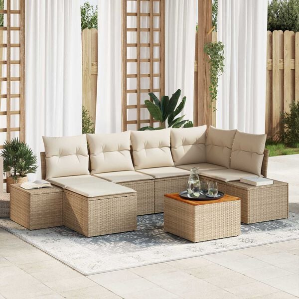 vidaXL Garten-Sofa-Set 7 pcs Beige und Wei&szlig;