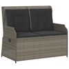 vidaXL Gartenbank Verstellbar mit Kissen Grau Poly Rattan
