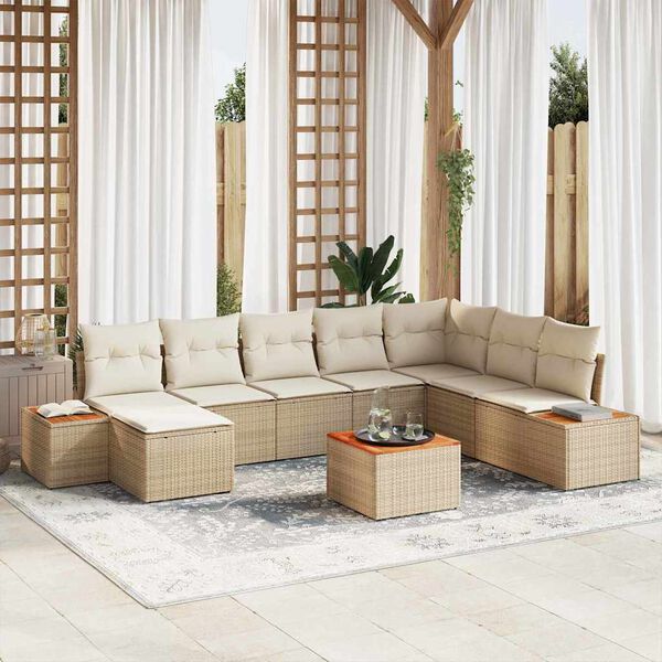 vidaXL Gartensofa-set mit Kissen 9 pcs Beige und Creme Polyrattan