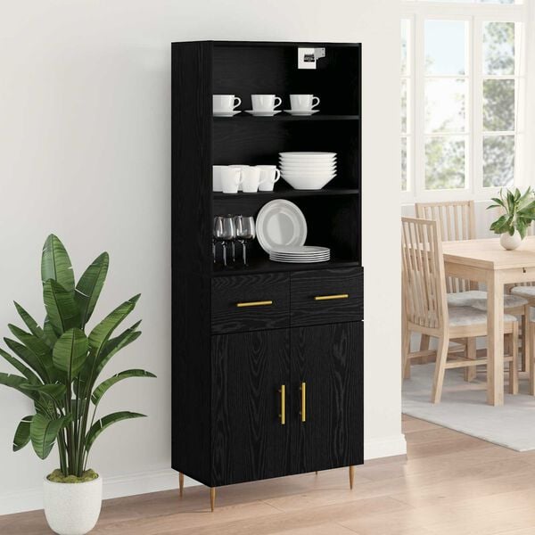 vidaXL Highboard Schwarz Eichen-Optik 69,5 x 34 x 180 cm Holzwerkstoff