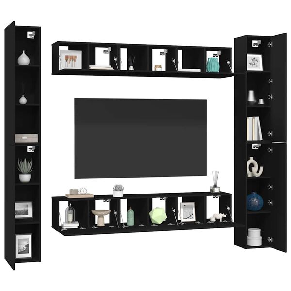 vidaXL 6-tlg. TV-Schrank-Set Schwarz Holzwerkstoff