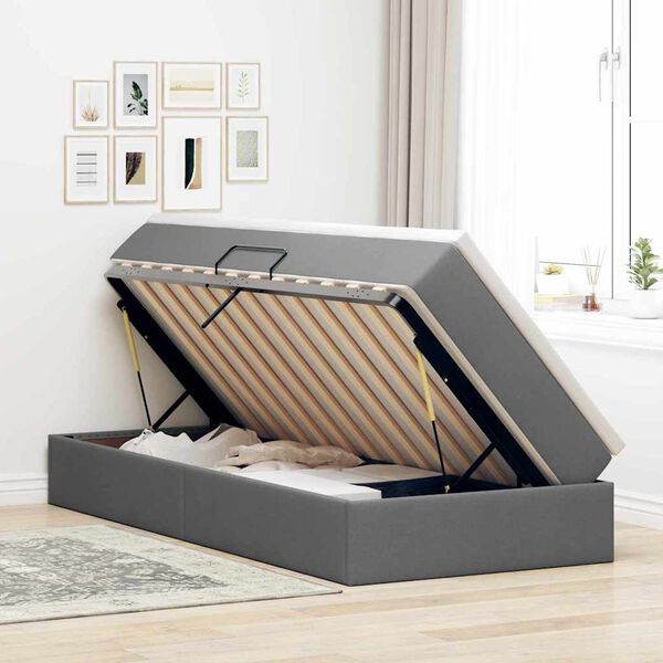 vidaXL Aufbewahrungsbett mit Matratze Dunkelgrau 90 x 200 cm Polyester