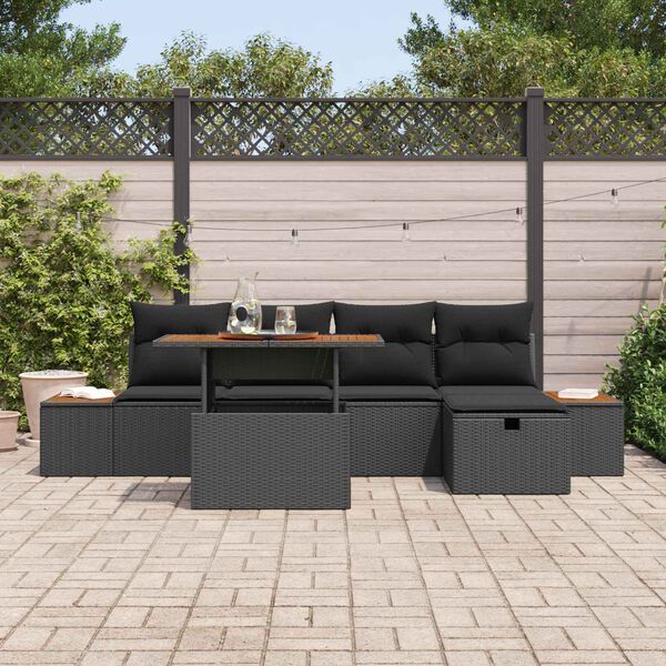 vidaXL Garten-Sofa-Set 6 pcs Schwarz Poly-Rattan