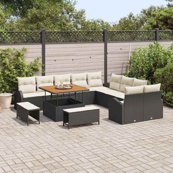 vidaXL Garten-Sofa-Set mit Kissen mit Kissen 13 pcs Schwarz und Creme