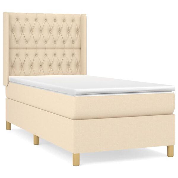 vidaXL Boxspringbett mit Matratze Creme 90x190 cm Stoff