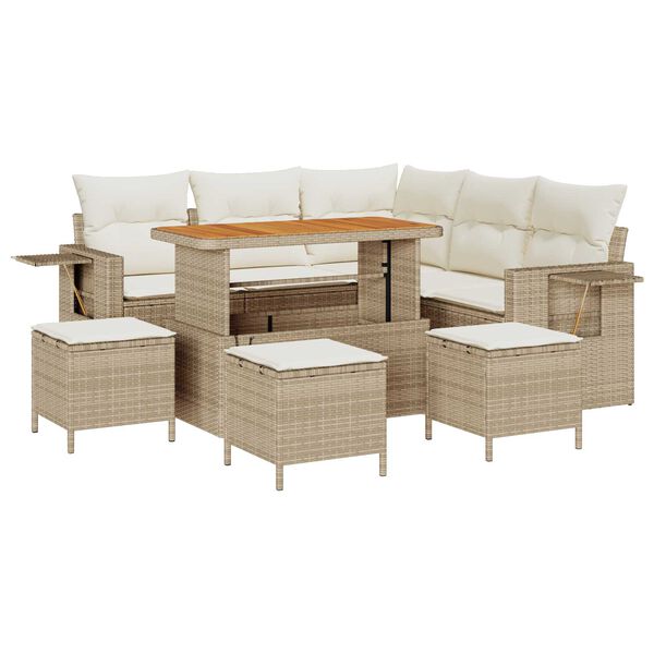 vidaXL Garten-Sofa-Set mit Kissen mit Speicher 9 pcs Beige und Creme