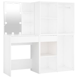 vidaXL LED-Schminktisch mit 2 Schr&auml;nken Wei&szlig; Holzwerkstoff