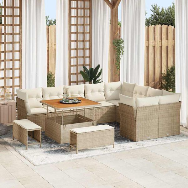 vidaXL Garten-Sofa-Set mit Kissen mit Speicher 12 pcs Beige und Creme