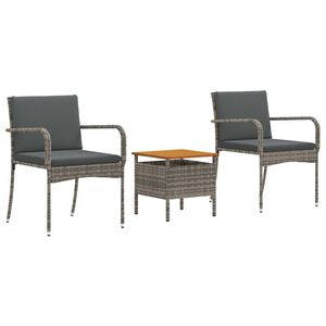 vidaXL Garten Bistro Set 3 stk. Grau Poly-Rattan