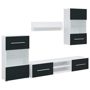 vidaXL 5-tlg. Wohnwand mit LED-Beleuchtung Matt Indigo Holzwerkstoff