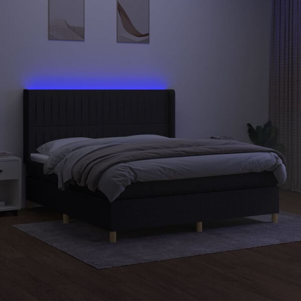 vidaXL Boxspringbett mit Matratze & LED Schwarz 160x200 cm Stoff