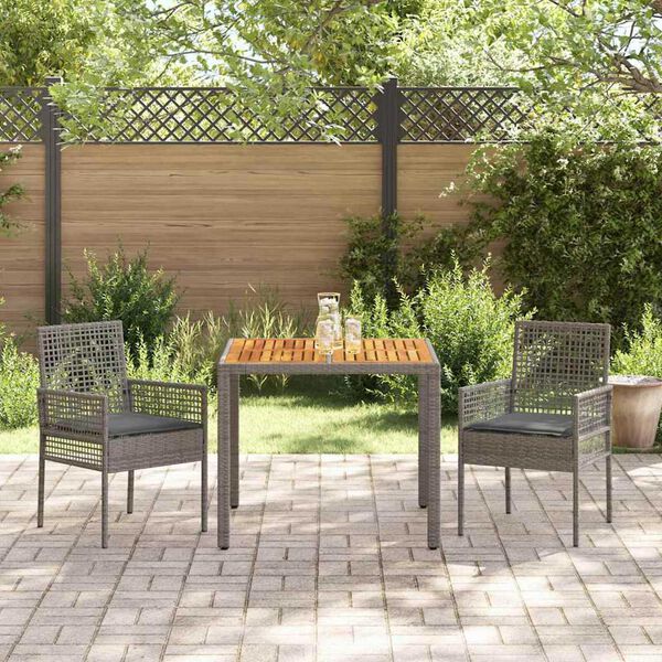 vidaXL Garten Essgruppe 3 pcs Grau Poly-Rattan