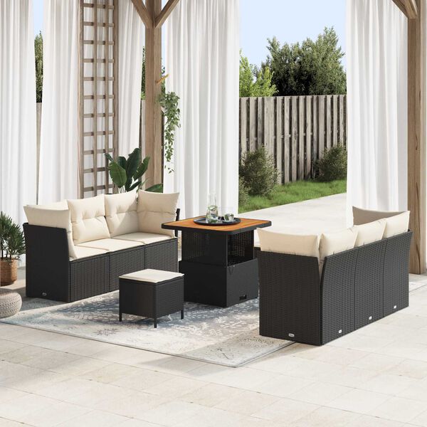 vidaXL Gartensofa-set mit Kissen 9 pcs Schwarz und Creme Poly-Rattan