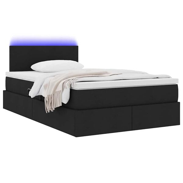 vidaXL Bett mit Stauraum und LED mit LED Schwarz 120 x 190 cm Stoff
