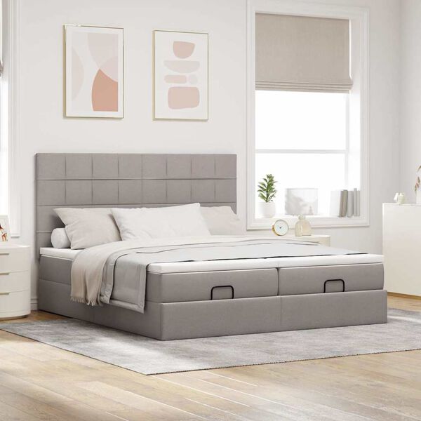 vidaXL Ottoman-Bett mit Matratzen & LEDs Taupe 180x200 cm Stoff