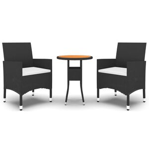 vidaXL 3-tlg. Bistro-Set Poly-Rattan und Massivholz Schwarz