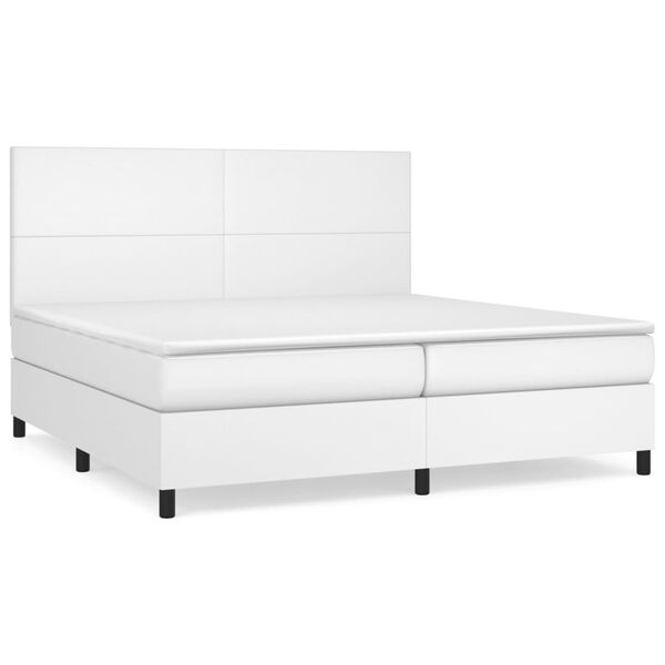 vidaXL Boxspringbett mit Matratze Weiß 200x200 cm Kunstleder