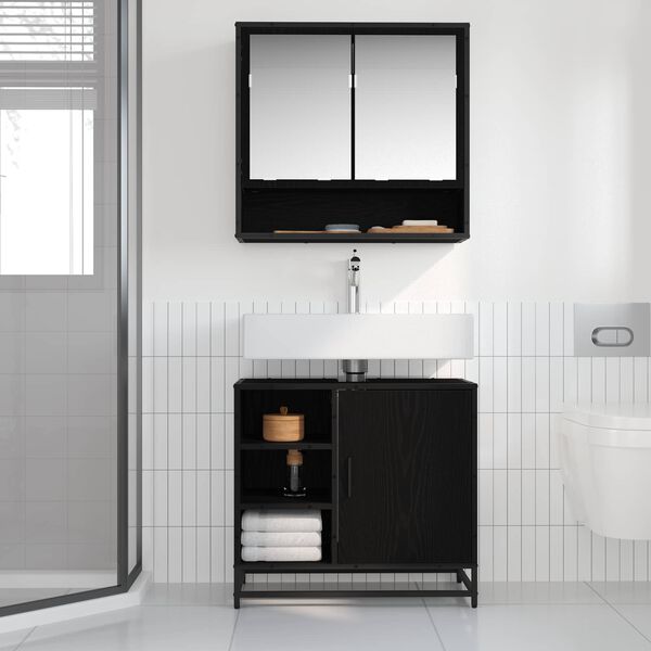vidaXL Badezimmerschrank mit T&uuml;r Schwarz Eichen-Optik 65 x 33 x 60 cm