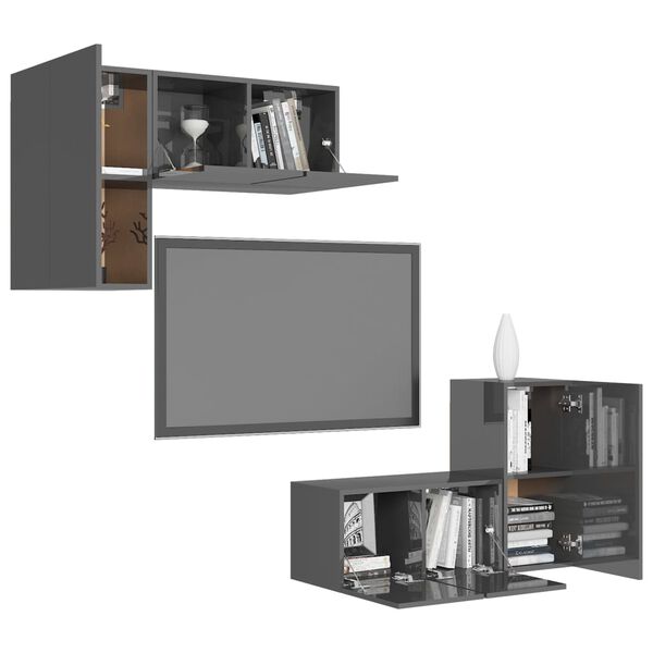 vidaXL 4-tlg. TV-Schrank-Set Hochglanz-Grau Holzwerkstoff
