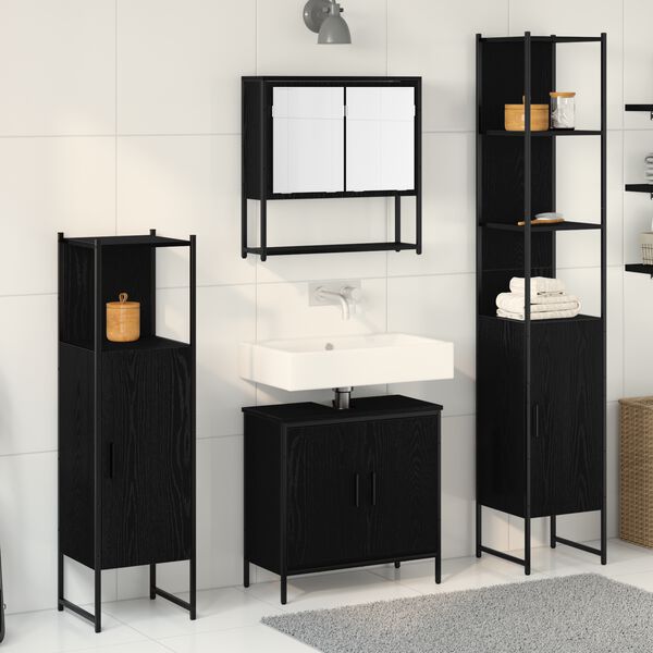 vidaXL Badezimmerm&ouml;bel-Set mit Regal 4 pcs Schwarz Holzwerkstoff