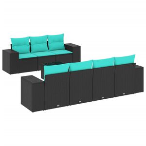 vidaXL 8-teiliges Gartensofa-Set mit Kissen, schwarzes Polyrattan