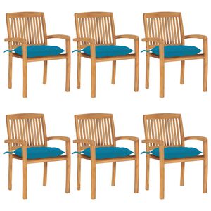 vidaXL Stapelbare Gartenst&uuml;hle mit Kissen 6 Stk. Massivholz Teak