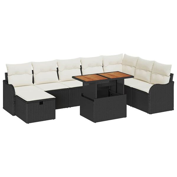 vidaXL Gartensofa-set mit Kissen 9 pcs Schwarz Poly-Rattan