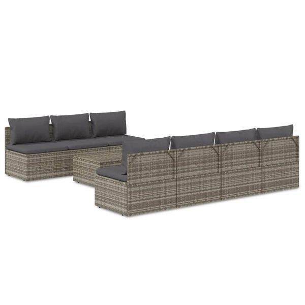 vidaXL 8-tlg. Garten-Lounge-Set mit Kissen Grau Poly Rattan