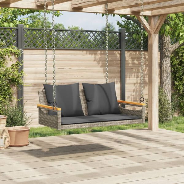 vidaXL H&auml;ngebank mit Kissen Grau 109x62x40 cm Poly Rattan