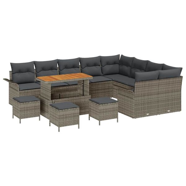 vidaXL Gartensofa-set mit Kissen 13 pcs Grau Poly-Rattan