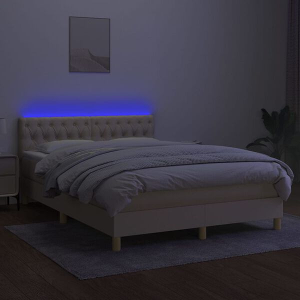 vidaXL Boxspringbett mit Matratze & LED Creme 140x190 cm Stoff