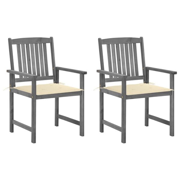 vidaXL Gartenstühle mit Kissen 2 Stk. Grau Massivholz Akazie