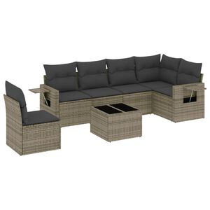 vidaXL 7-tlg. Garten-Sofagarnitur mit Kissen Grau Poly Rattan