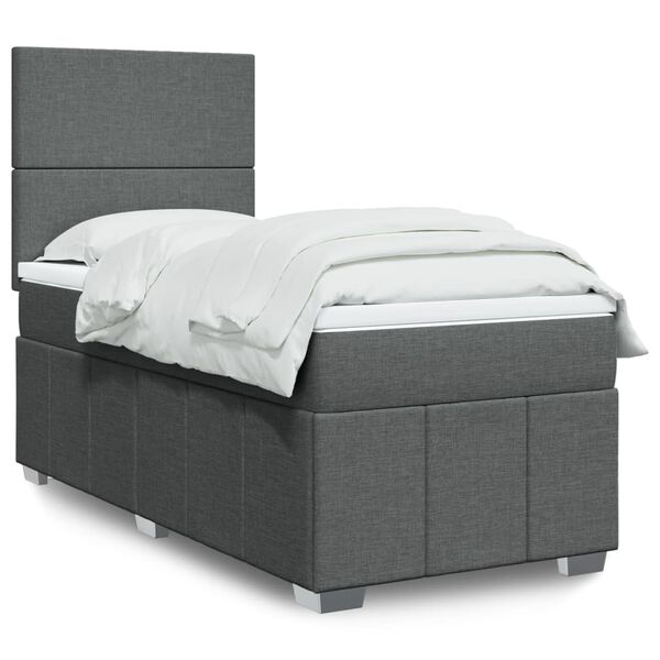 vidaXL Boxspringbett mit Matratze Dunkelgrau 90x190 cm Stoff