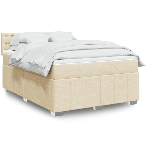 vidaXL Boxspringbett mit Matratze Creme 160x200 cm Stoff