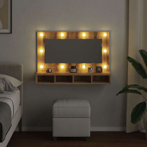 vidaXL Spiegelschrank mit LED Artisan-Eiche 90 x 31,5 x 62 cm
